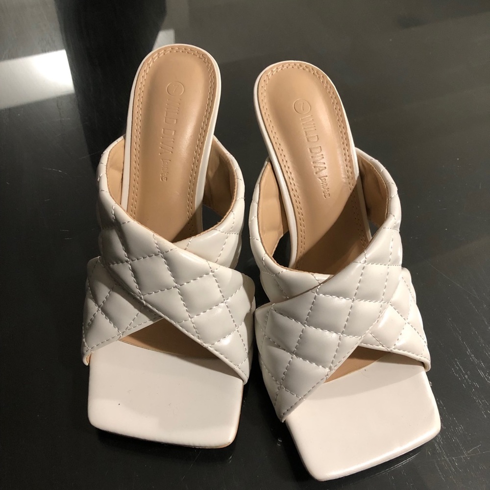 White braided sandal heels